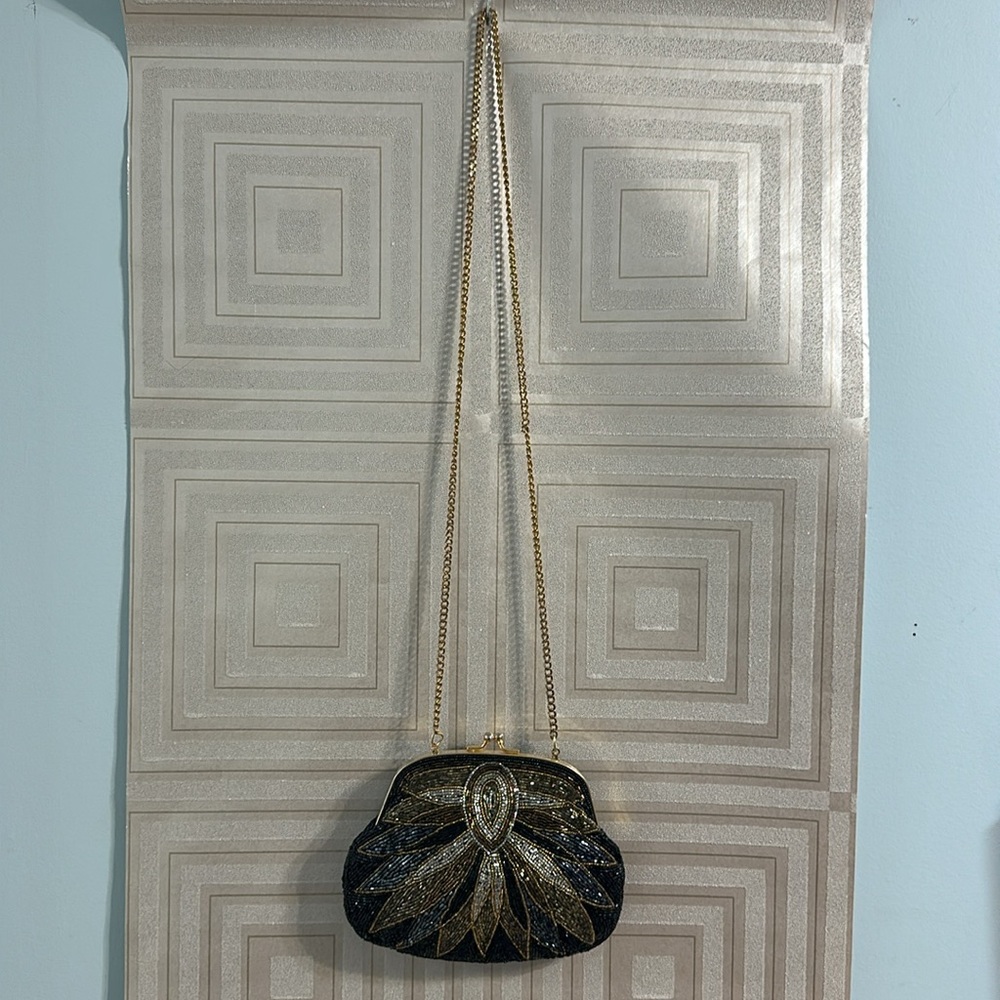 Beaded Handbag Art Deco  with sateen linning crossbody - Picture 5 of 9